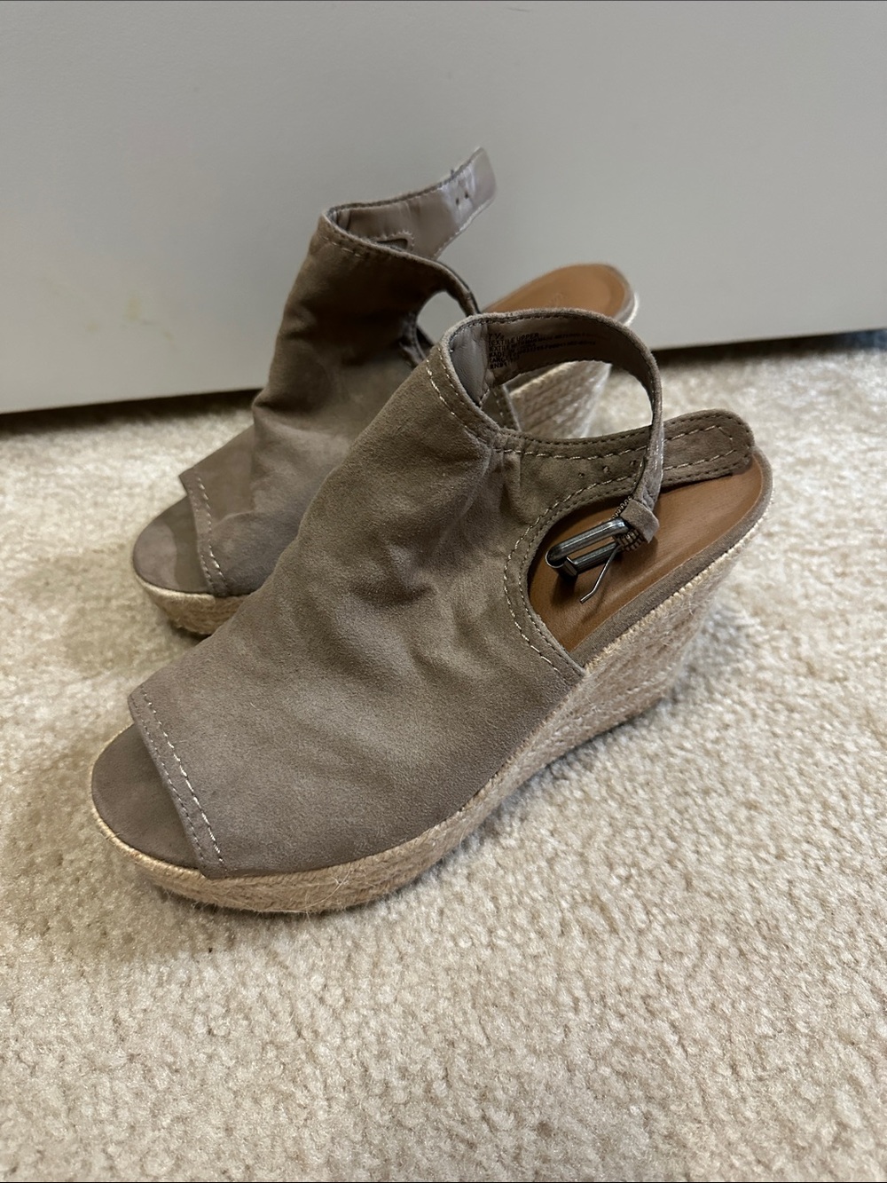 Universal Thread Taupe Suede Peep-Toe Wedge Sandals